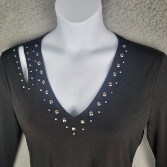 Inc International Concepts Blouse Top L Black Silver Studded Sexy Cutout Mobwife - Picture 12 of 12